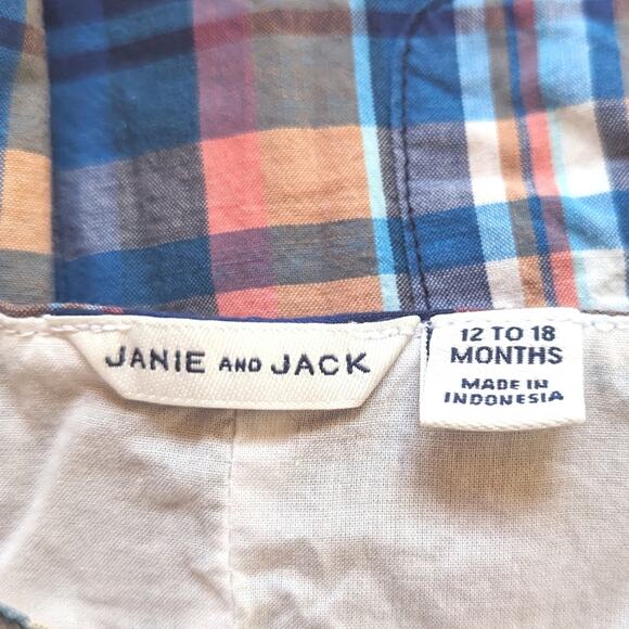 Janie And Jack Romper Boys Sz 12-18m Blue Plaid 2019 Preppy - Picture 4 of 6